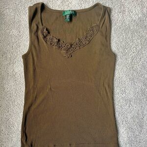 Vintage Ralph Lauren Olive Green Lace Detail Tank Top